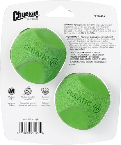 Chuckit! Erratic Ball Dog Toy, Medium (2.5 Inch), Pack of 2 Indoor and Outdoor Dog Toy