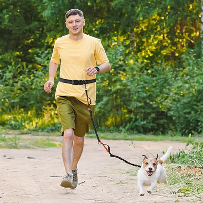 Mile High Life | Retractable Hands Free Dog 7FT Leash | Waist Running Adjustable | Reflective Dual Black Bungees | Dual Handles | Small Medium Large Dogs | (Orange)