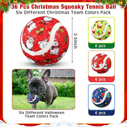 Libima 36 Pcs Halloween Dog Tennis Balls Bulk 2.5 Inches Toy Ball for Small Medium Large Dogs Durable Teething Chew Toys for Aggressive Dogs Exercise Training Catching, 3 Styles(Santa Claus)
