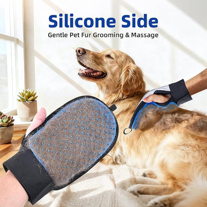 2 in 1 Pet Hair Removal Glove for Dog & Cat, Silicone Pet Grooming Gloves, Reusable Magic Pet Hair Brush, Electrostatic Pet Hair Remover Tool for Sofa, Carpets, Furniture, Car Seats, Clothing