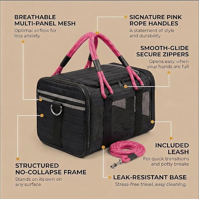 Soft-Sided Dog & Pet Carrier | for Car Rides, Trains, Errands & Daily Outings | Fits Pets Up to 15 lbs | 18" L x 11.5" H | Yorkies, Chihuahuas, Toy Poodles, Maltese & More