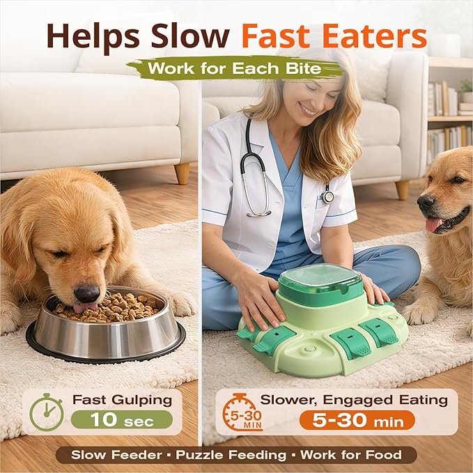 KADTC 2 Levels of Challenge Dog Puzzle Feeder Toy U.S. Brand & Design Push-to-Release Treat Dispenser for Small Medium Large Dogs All Breeds Puppy Mental Stimulation Enrichment Feeding Food Slow Toys