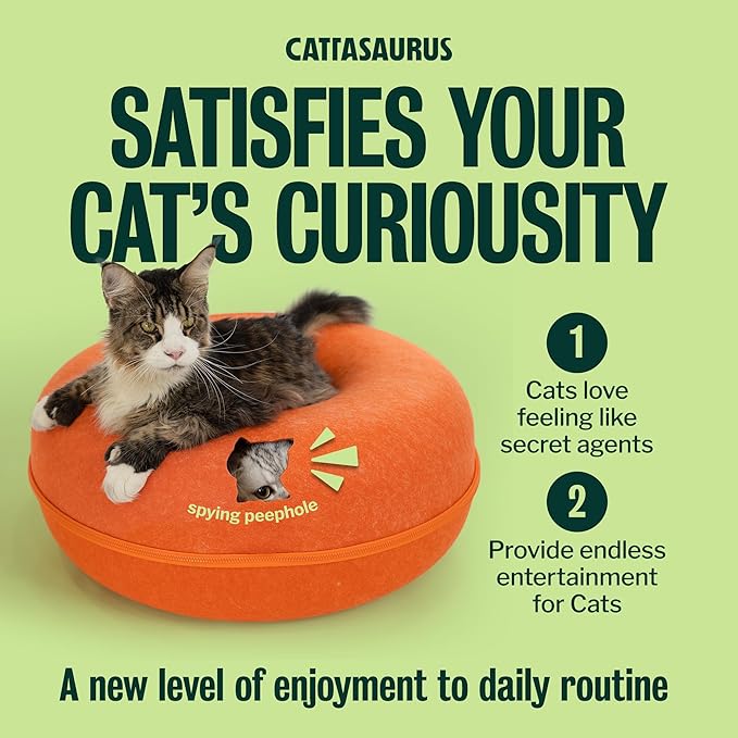 Cattasaurus Peekaboo Cat Cave, Extra Spacious for Multiple & Large Cats 15+ lbs, Scratch Detachable Cat Beds for Indoor Cats, Washable Tunnel Bed, Comfy Donut Tunnel (Orange, Jumbo)