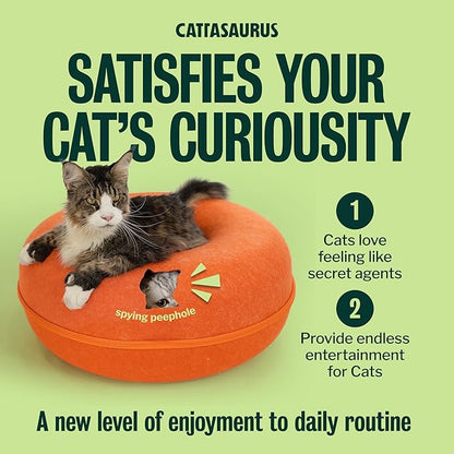 Cattasaurus Peekaboo Cat Cave, Extra Spacious for Multiple & Large Cats 15+ lbs, Scratch Detachable Cat Beds for Indoor Cats, Washable Tunnel Bed, Comfy Donut Tunnel (Orange, Jumbo)