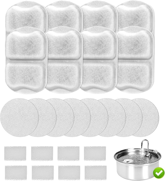 8 pack Dog Water Fountain Filters Compatible with oneisall Fountain, Filters Replacement for 7L/230oz/1.8G Stainless Steel Dog Fountain
