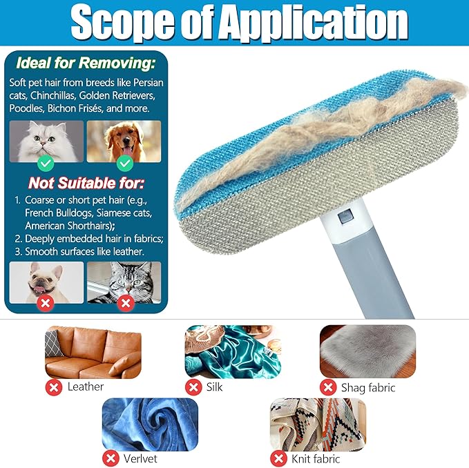 Magic Pet Hair Remover for Dog Cat Owner 2 Pieces, TikTok 4 in 1 Multifunctional Pet Hair Removal Tool for Couch Furniture Carpet Clothing, Reusable Washable Broom Brush for Window Tile Lint Cleaning