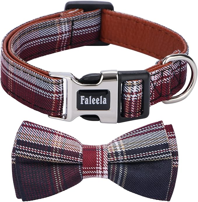 Faleela Soft &Comfy Bowtie Dog Collar,Detachable and Adjustable Bow Tie Collar,for Small Medium Large Pet (Red and White, Large(Pack of 1))