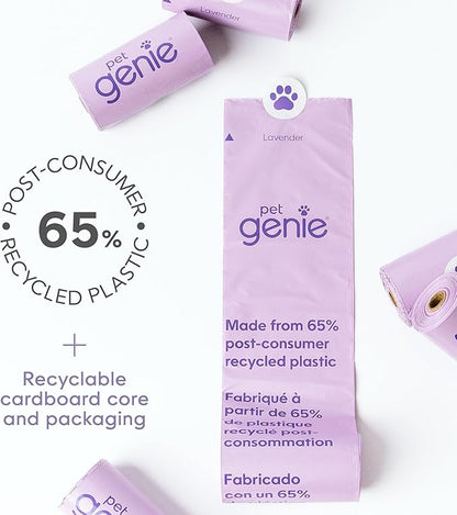 Pet Genie, Dog Poop Bags Rolls Scented, Extra Strong & Leak-Proof for Dogs, Lavender Scented, Easy Tear Pet Waste Bags, Made from 65% Recycled Plastic, 8 Rolls (120 Count)