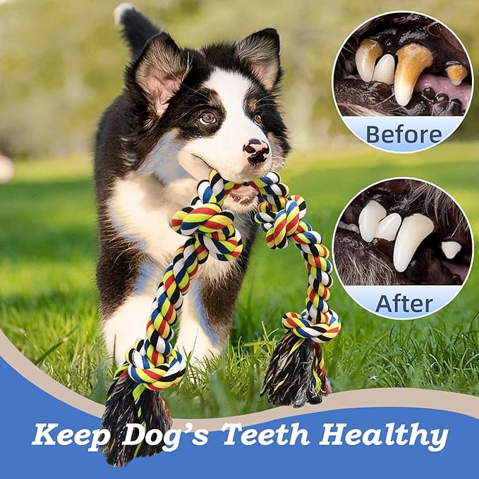 2 Pack Dog Rope Toys for Large Medium Aggressive Chewers, Nearly Indestructible Dog Toy for Tug of War, Interactive Toy for Boredom, 100% Cotton Chew Teeth Cleaning