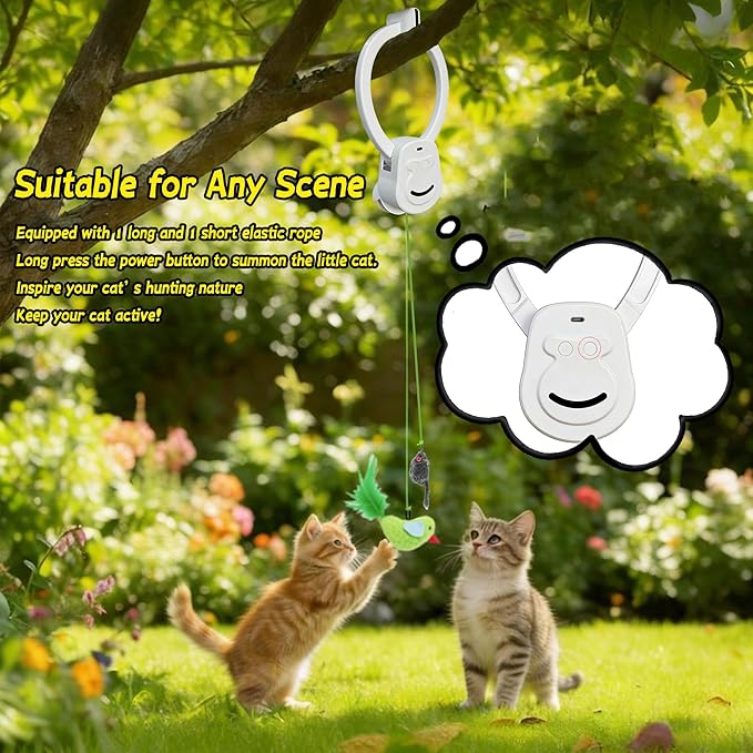 Interactive Cat Toys for Indoor Cats, Dual Modes Automatic Hanging Cat Toy with Quiet Motor, USB Rechargeable, Flying Bird Feather Mouse Toy for Kittens, Bored Adult Cats & Multi-Cat Households