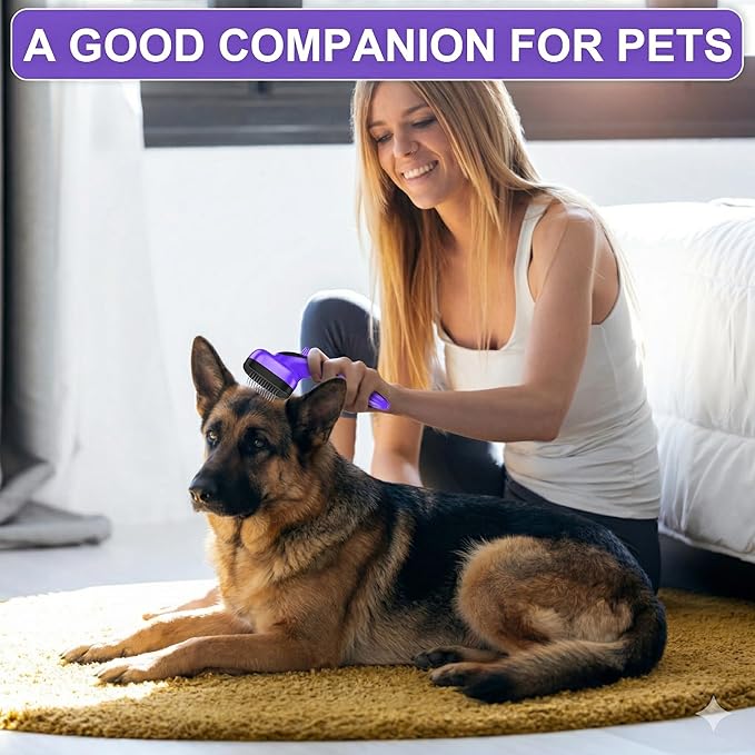 Self Cleaning Slicker Brush for Dog, Cat, Skin Friendly Shedding & Grooming Tool for Long and Short Haired Pets, Easy Clean Retractable Bristles, Purple