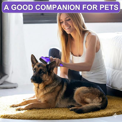 Self Cleaning Slicker Brush for Dog, Cat, Skin Friendly Shedding & Grooming Tool for Long and Short Haired Pets, Easy Clean Retractable Bristles, Purple