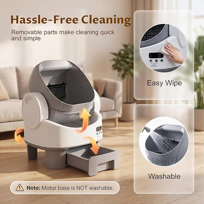 Greesum Self Cleaning Cat Litter Box, No App or WiFi Required, Open-Top Automatic Litter Box for Multiple Cats, 10-Day Capacity, Safety Sensors, Odor Control