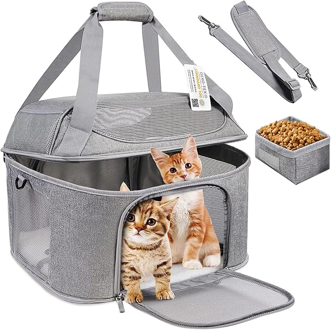 Large Cat Carrier for 2 Cats, Soft Side Pet Carrier for Cats Small Dog, Collapsible Travel Dog Carrier Bag TSA Airline Approved Dog Carrier Backpack,Grey