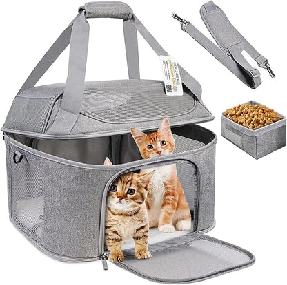 Large Cat Carrier for 2 Cats, Soft Side Pet Carrier for Cats Small Dog, Collapsible Travel Dog Carrier Bag TSA Airline Approved Dog Carrier Backpack,Grey