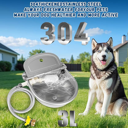 Automatic Water Dispenser for Dogs, Auto Dog Waterer for Outdoor, Stainless Steel Water Bowl Dispenser for Livestock Waterer,Chicken Water System, self Filling Dog Water Bowl Fit 3/4'' GHT Faucet