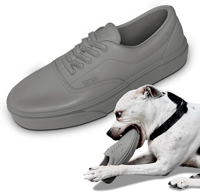 Shoe Dog Toy for Aggressive Chewers - Realistic Sneaker Heavy-Duty Toy for Small, Medium, Large Dogs - Tough Chew Toy - Cement Gray