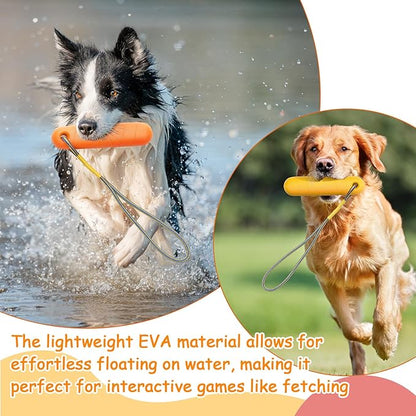 2 Pcs Dog Pool Float Toy with Throw Rope 9.8 x 1.6 Inches Dog Bumpers for Water Retrieving Puppy Training Chew Toys for Hunting Training Pool Outdoor (Yellow, Orange)