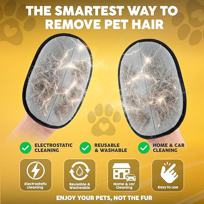 2 Pack PET Hair Remover Gloves – Electrostatic Dog & Cat Hair Removal Glove, Reusable Pet Fur Remover for Couch, Furniture, Clothes & Car Seats, Lint Remover Tool, Animal Hair Remover Cleaning Mitt