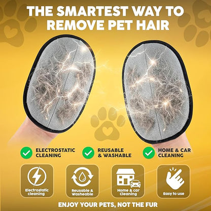 2 Pack PET Hair Remover Gloves – Electrostatic Dog & Cat Hair Removal Glove, Reusable Pet Fur Remover for Couch, Furniture, Clothes & Car Seats, Lint Remover Tool, Animal Hair Remover Cleaning Mitt