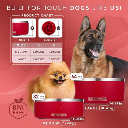 32 Oz Dog Bowl with Slow Feeder Insert Stainless Steel Pet Water Bowl for Medium & Large Breed Non Slip Rubber Base & Plastic Puzzle Feeder - Red