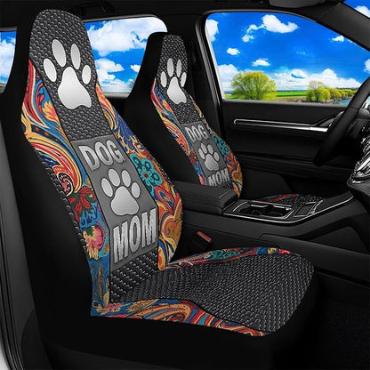 Dog Mom Paw Car Seat Covers Front Seats Boho Flower Waterproof Front Seat Covers Auto Interior Decor Bucket Seat Covers Suitable for Cars, SUV and Trucks