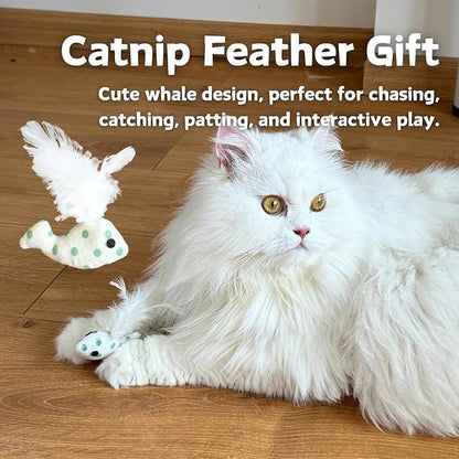 12 Pack Natural Catnip Pouches for Cat Toys, Non-Woven Fabric Cat nip Refills, Gift Packaging with Catnip Tea Bags and Feather Whale Toy