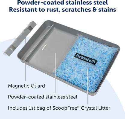 PetSafe ScoopFree Stainless Steel Reusable Cat Litter Tray with Magnetic Waste Shield & 4.3 lb Bag Fresh Scent Premium Crystal Litter
