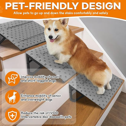Dog Ramp with Anti-Slip Bump for Stairs, Low-Angled Pet Ramps for Small Dogs and Cats, Medium Dogs, Step and Stair Assist for Injured and Older Pets, 3 Pack
