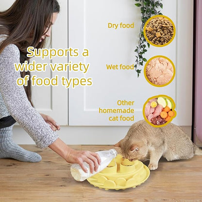 Puzzle Feeder Mat, Slow Feeder for Good Eating Habits, Cat Feeder Mat, Interactive Cat Toys, Yellow