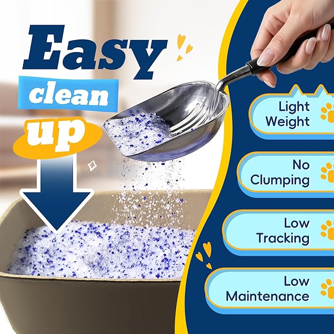 Crystal Cat Litter with Powerful Odor Control, Non-Clumping, Lasts Up to 4 Months, 17.2lb, Rapid Water Absorption, Unscented & Low Tracking Lightweight Blue & White Silica, 4 Pack of 4.3lb