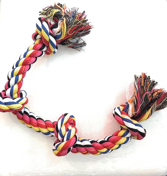 Colorful Heavy Duty Cotton Rope Dog Toy with Knots, Multicolor Braided Chew Toy for Dogs