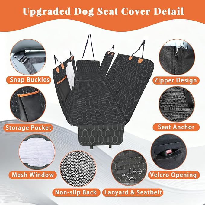 Dog Car Seat Cover, Back Seat Pet Cover for Dogs Waterproof Nonslip Dog Car Hammock 5-in-1 Seat Protector for Dogs Durable Soft Seat Covers for Cars,SUV&Trucks