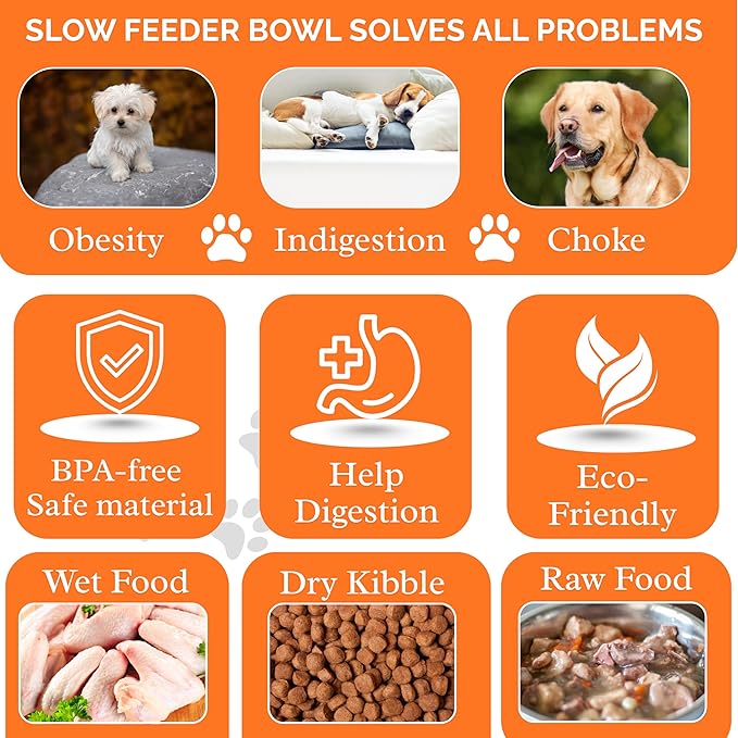 2PCS Slow Feeder Dog Food Bowl – Bowl Designed to Slow Eating, Promotes Healthy Digestion and Prevents Bloat, Ideal for Cats and Dogs (Red-Red)