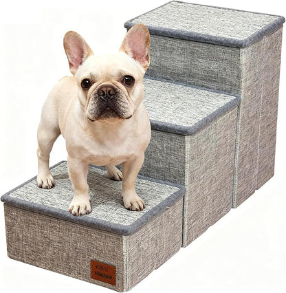 Dog Stairs with Storage, 3-Step Pet Stairs for Small & Medium Dogs and Cats, Dog Steps for Bed, Detachable & Reconfigurable Design, Anti-Slip Steps, Sturdy 132lbs Support, Ideal for Bed, Sofa & Window