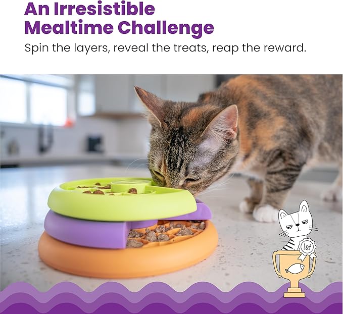 Catstages Kitty Lickin' Layers Interactive Cat Slow Feeder Treat Puzzle Toy, Dry or Wet Food, Mental Stimulation, Foraging Toy with 80+ Compartments