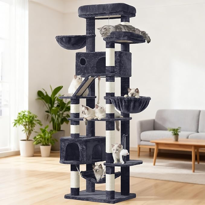 Cat Tree for Large Cats, 78.7"(200cm) Tall Cat Tower for Indoor Cats Multiple Cats with Large Top Perch, Cat Condo, Cat Hammcok, Cat Scratching Post, Dark Gray GCT031G