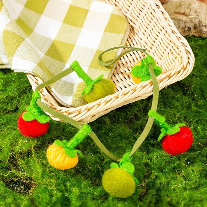 Cat Teaser Fruit-Shaped Squeaky String with Catnip Bells Tomatoes Persimmons Shapes Hangable for Interactive Play Soft Chew Toy Pet Accessories (Fruit String 2pcs)