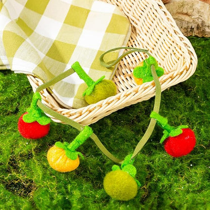 Cat Teaser Fruit-Shaped Squeaky String with Catnip Bells Tomatoes Persimmons Shapes Hangable for Interactive Play Soft Chew Toy Pet Accessories (Fruit String 2pcs)
