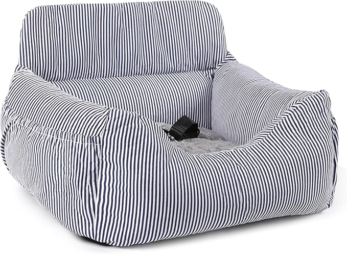 Dog Car Seat for Small Dogs, Pet Booster Seat with Clip-On Safety Leash and Storage Pockets, Washable Travel Dog Car Bed for Puppy (Blue White)