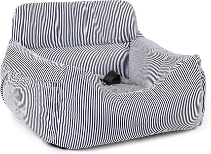 Dog Car Seat for Small Dogs, Pet Booster Seat with Clip-On Safety Leash and Storage Pockets, Washable Travel Dog Car Bed for Puppy (Blue White)