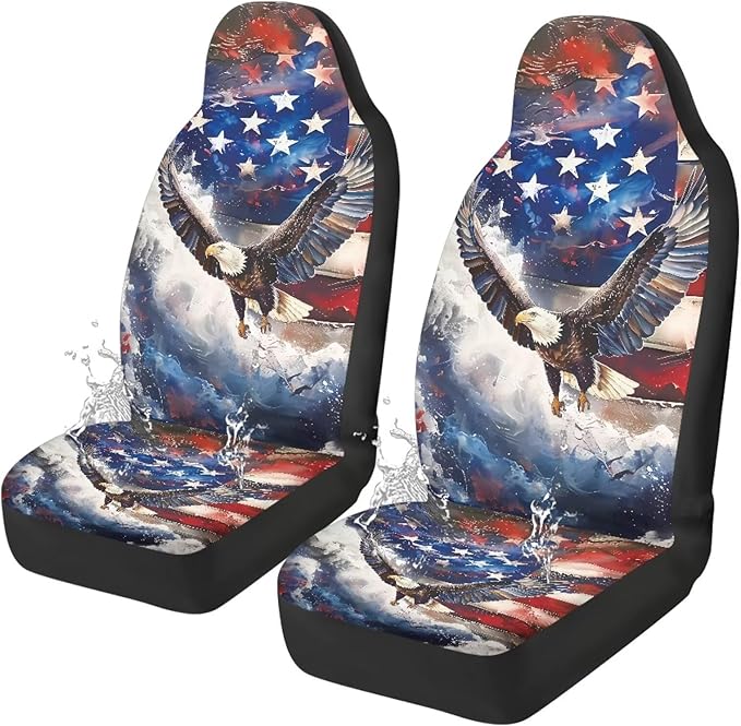 Waterproof Car Seat Cover Elastic Fabrics American Flag Eagle Car Front Seat Protector Breathable Car Seat Cover Easy Installation Universal for Cars Truck SUV Van