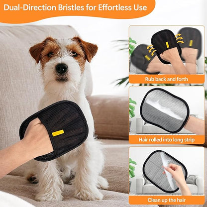 Pet Hair Removal Glove for Cats & Dogs, Upgraded Electrostatic Pet Fur Remover Gloves with a Fine-Tooth Comb Brush, Reusable Hair Removal Tool for Fabric Surface Couch, Car Seat (8.27" x 6.69")