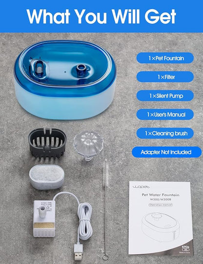 WOPET Cat Water Fountain, 67oz/2L Automatic Pet Water Dispenser for Cats & Small Dogs, Ultra Quiet Sleep-Friendly Pump, BPA-Free, 2 Flow Modes, Visible Water Level, 3-Stage Filtration