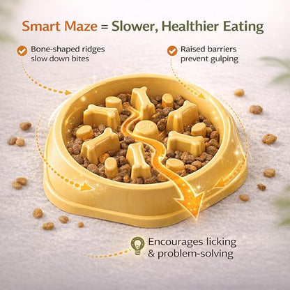 Slow Feeder Bowl for Small & Medium Cats & Dogs - Durable Slow Feeding Bowl with Non-Slip Base - Anti-Choking Puzzle Food Bowl for Dogs That Helps Mental Stimulation & Reduces Fast Eating-Blue