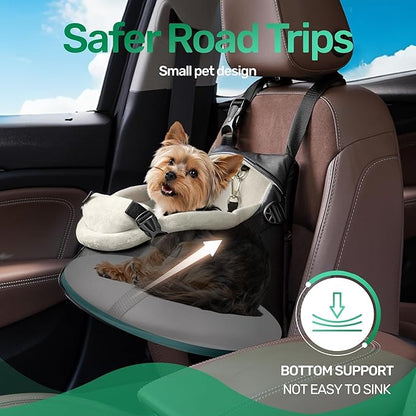 YUDODO 1-7lbs Tiny Dog Car Seat for Teacup Chihuahua Yorkie Luxury PU Leather Small Dog Booster Seat with Safety Belt, Soft Cushion, Black