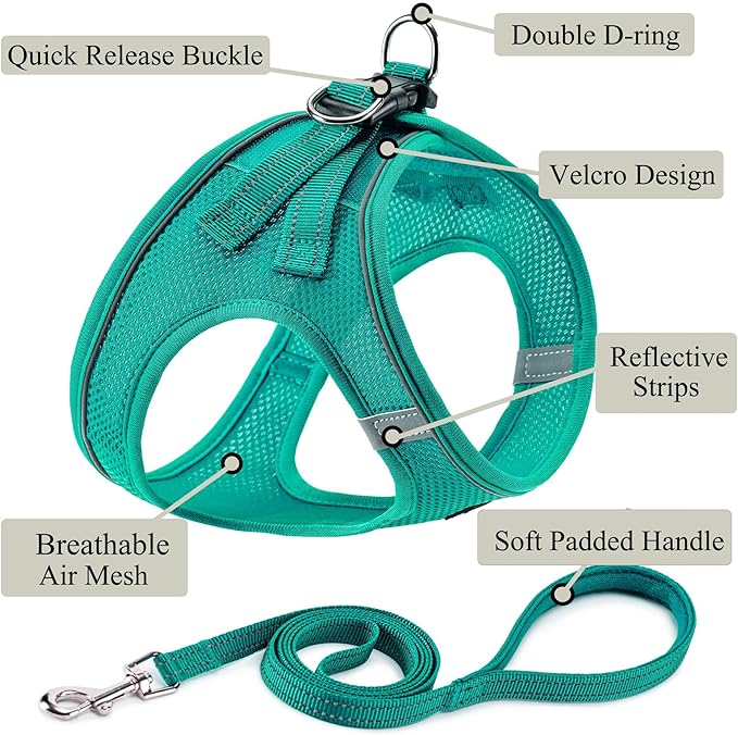 Dog Harness with Leash Set, No Pull Adjustable Reflective Step-in Puppy Pet Vest Harnesses for Small Medium Large Dogs and Cats,Forest Green M