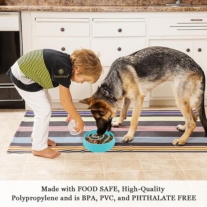 SunGrow Dog Slow Feed Bowl, Spiral Design Encourages Slow Eating, Interactive, 8”, Non-Slip Base, Portion Control, Blue, 1pc