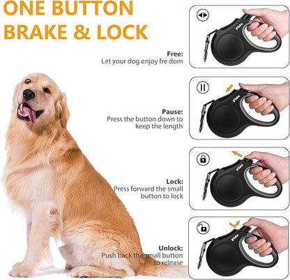 Fida Retractable Dog Leash with Dispenser and Poop Bags, 16 ft Pet Walking Leash for Medium Dog or Cat up to 44 lbs, Anti-Slip Handle, Tangle-Free, Reflective Nylon Tape (M, Black)