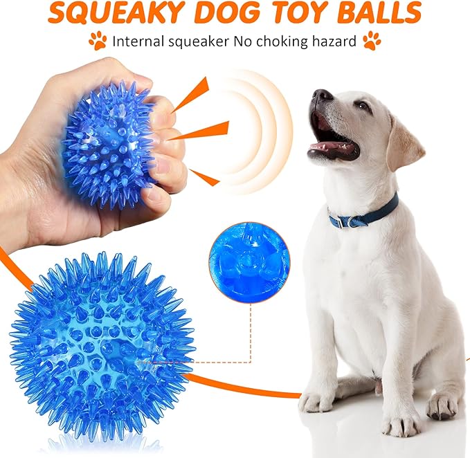 Yunsailing 9 Pcs Dog Squeaky Toys Set, Gift for Dog Squeaky Balls Donut Bone Shape Teething Toys for Small Medium TPR Rubber Pet Chew for Training Fetching Teething
